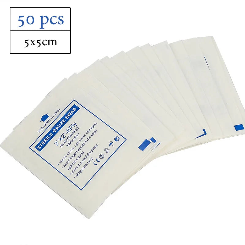 10-50Pcs Sterile Disposable Guaze Swab Pad 8ply 2"x2" 5cm Dressing For Travel Outdoor Camp First Aid Emergency Kits Accessories Vue 50pcs