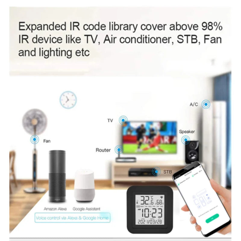 TYSH Tuya Smart Universal IR Remote With Temperature Humidity Sensor for Air Conditioner TV AC Works With Alexa Google Home Vue