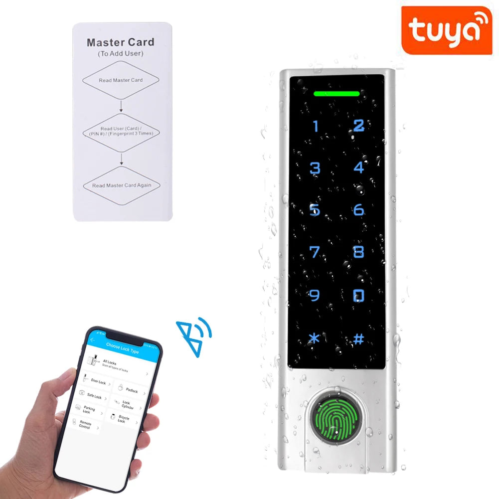 125Khz RFID Bluetooth Access Controller IP66 Waterproof Fingerprint Access Control Tuya APP Support Add Delete Users by APP Vue