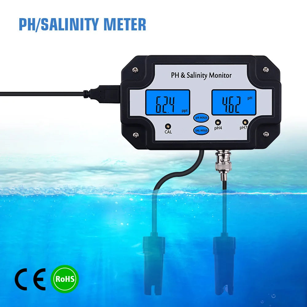 Portable Aquarium Monitor 2 In 1 PH Meter And Salinity Water Quality Tester For Fish Tank Aquarium Swimming Pool Water Tester Vue