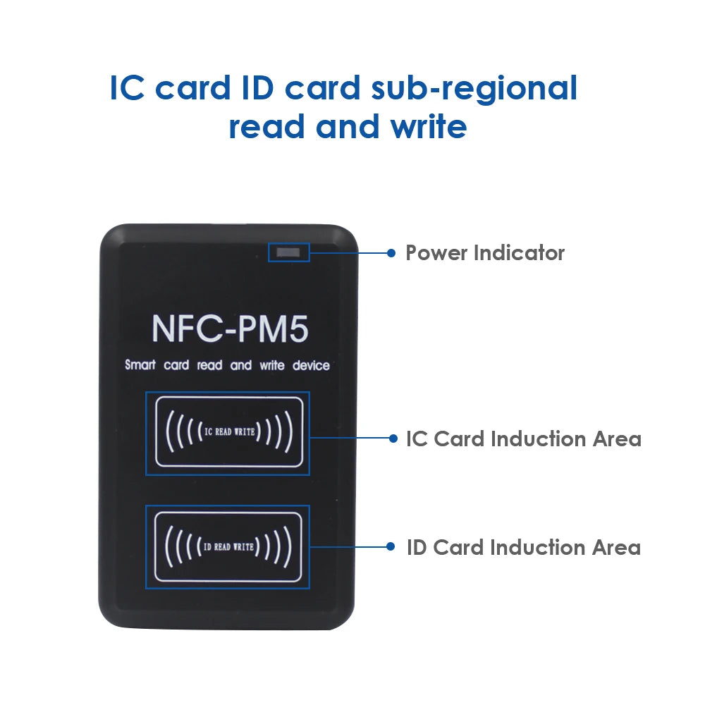 NFC RFID Reader Writer Dual-Frequency 125KHZ/13.56MHZ PM5 IC/ID Duplicator Card Copier with Decoding Function for Access Control Vue