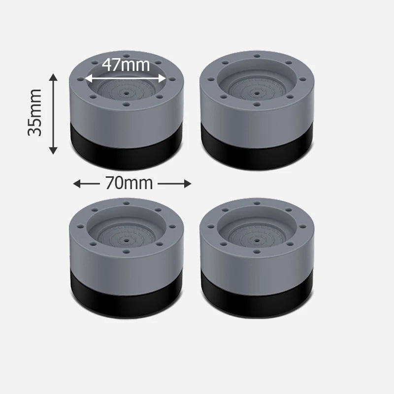 KAK 4PCS Anti Vibration Pads Washer Feet Pad Universal Washing Machine Anti-Skid Roller Kit Furniture Lifting Foot Base Elevate Vue 4pcs Gray 35mm