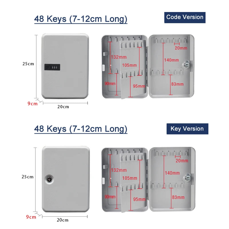 48-Keys Safe Storage Box Combination/Key Lock Wall Mounted Multi Spare Keys Organizer Box For Home Office Factory Store Use Vue