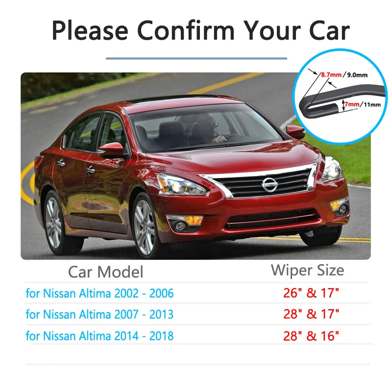 for Nissan Altima 2002~2018 Wiper Blade Car Accessories Stickers Windshield Wipers 2003 2006 2007 2008 2013 2014 2015 2016 2017 Vue