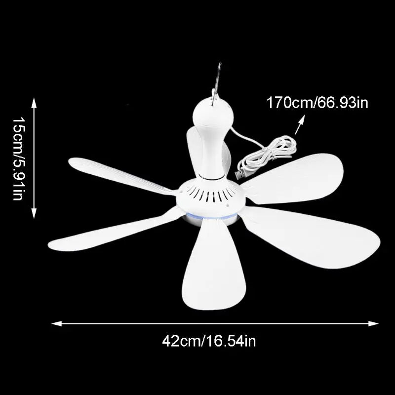 USB Hanging Ceiling Fan 6-Blade 4-Speed Remote Camping Dorm USB Hanging Ceiling Fan Vue