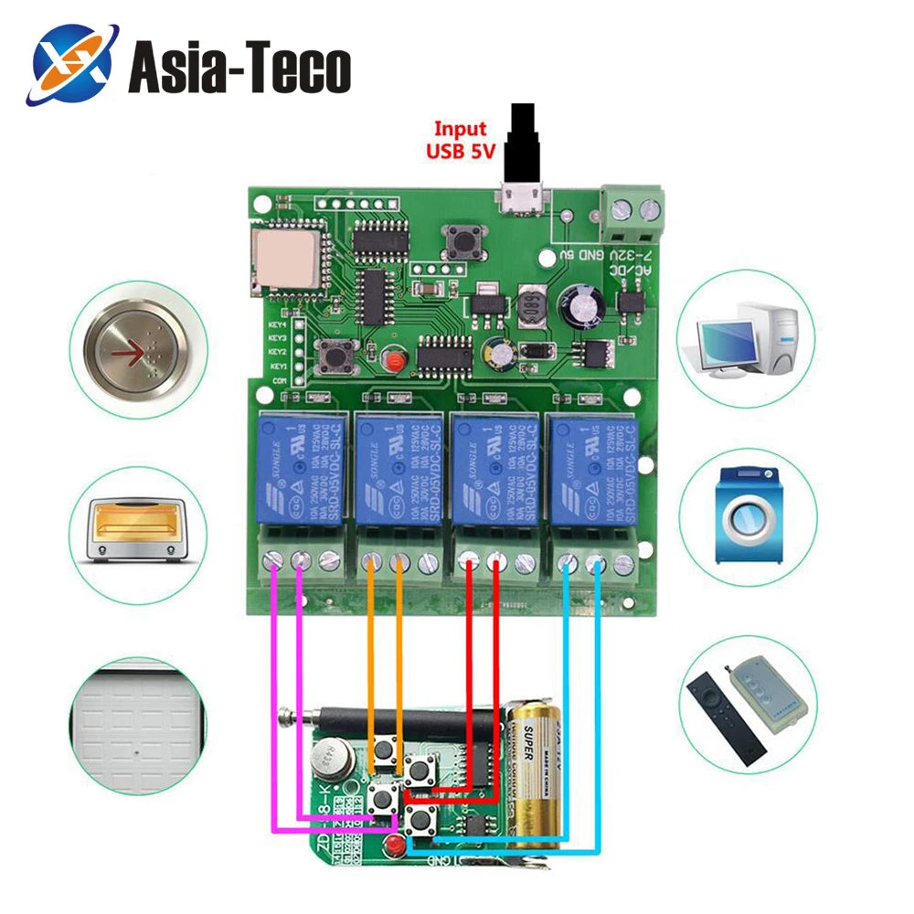 WiFi Switch Ewelink App Smart Life Remote Control Wireless Smart Switch Modul Self-locking interlock remote control 4-way relay Vue