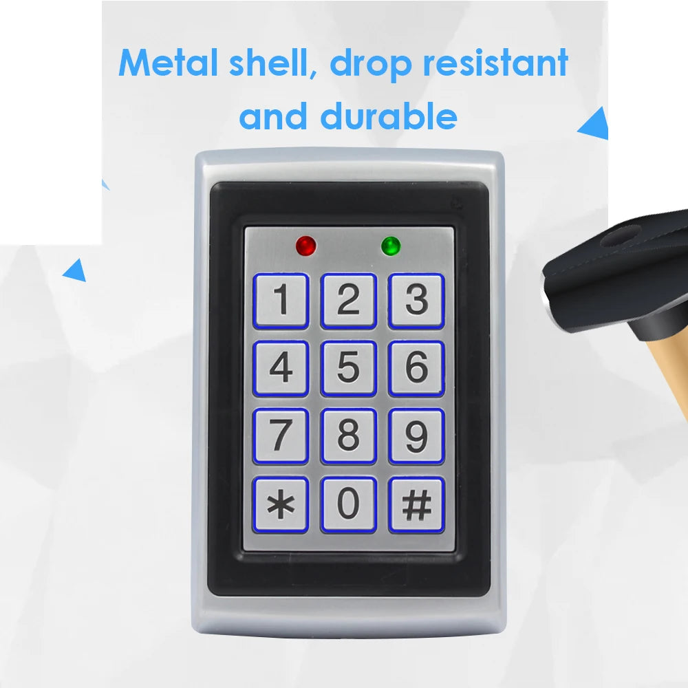 RFID Metal Access Control EM Card Reader Keypad 2000 User 125KHz Card Reader Keypad Key Fobs Standalone Door Access Controller Vue