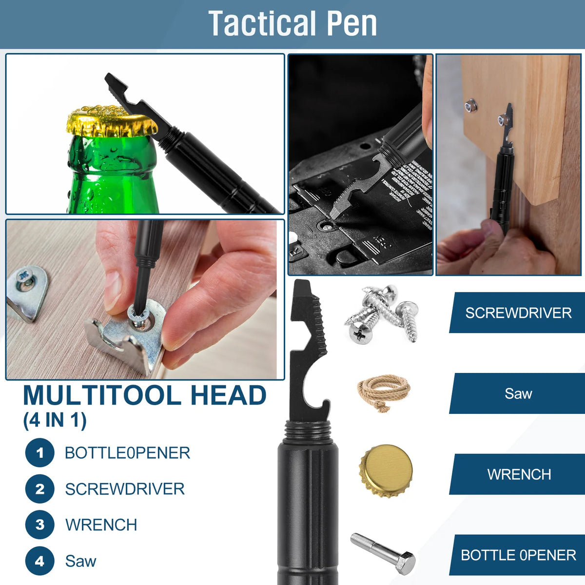 Multi-Function Tactical Pen Emergency Flashlight Screwdriver Bottle Opener Window Breaker Outdoor Survival EDC Tool Gift Box Vue