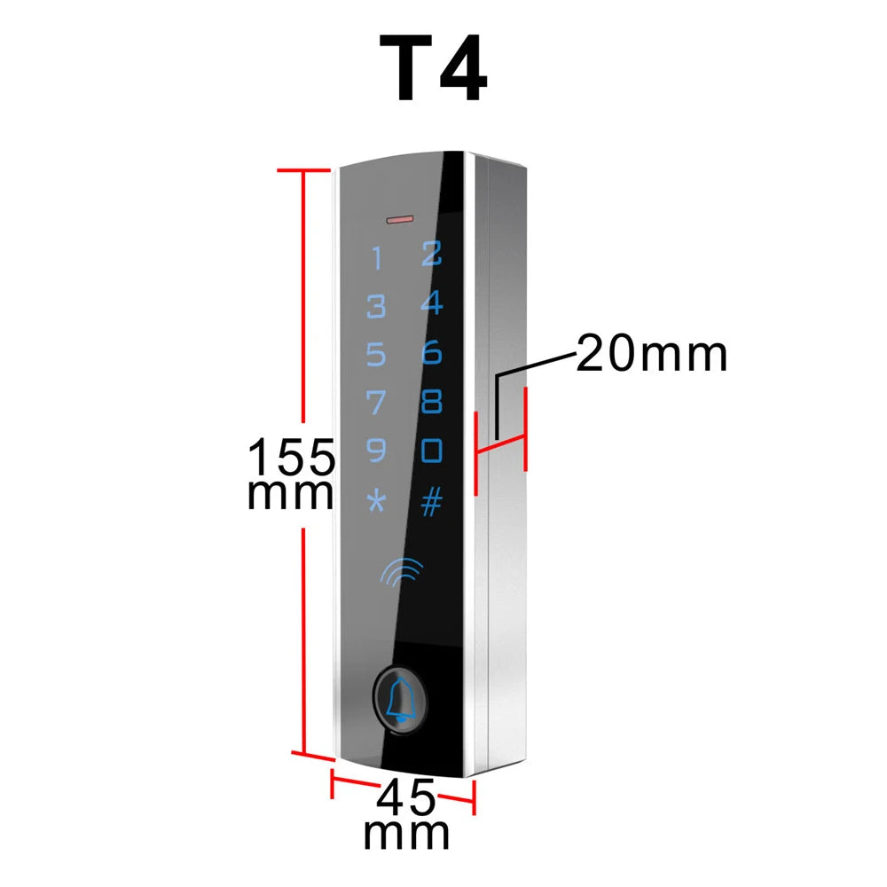 Metal touch Screen RFID 125KHz Standalone 13.56MHZ Digital backlit touch keypa Access Control system waterproof T4 Vue