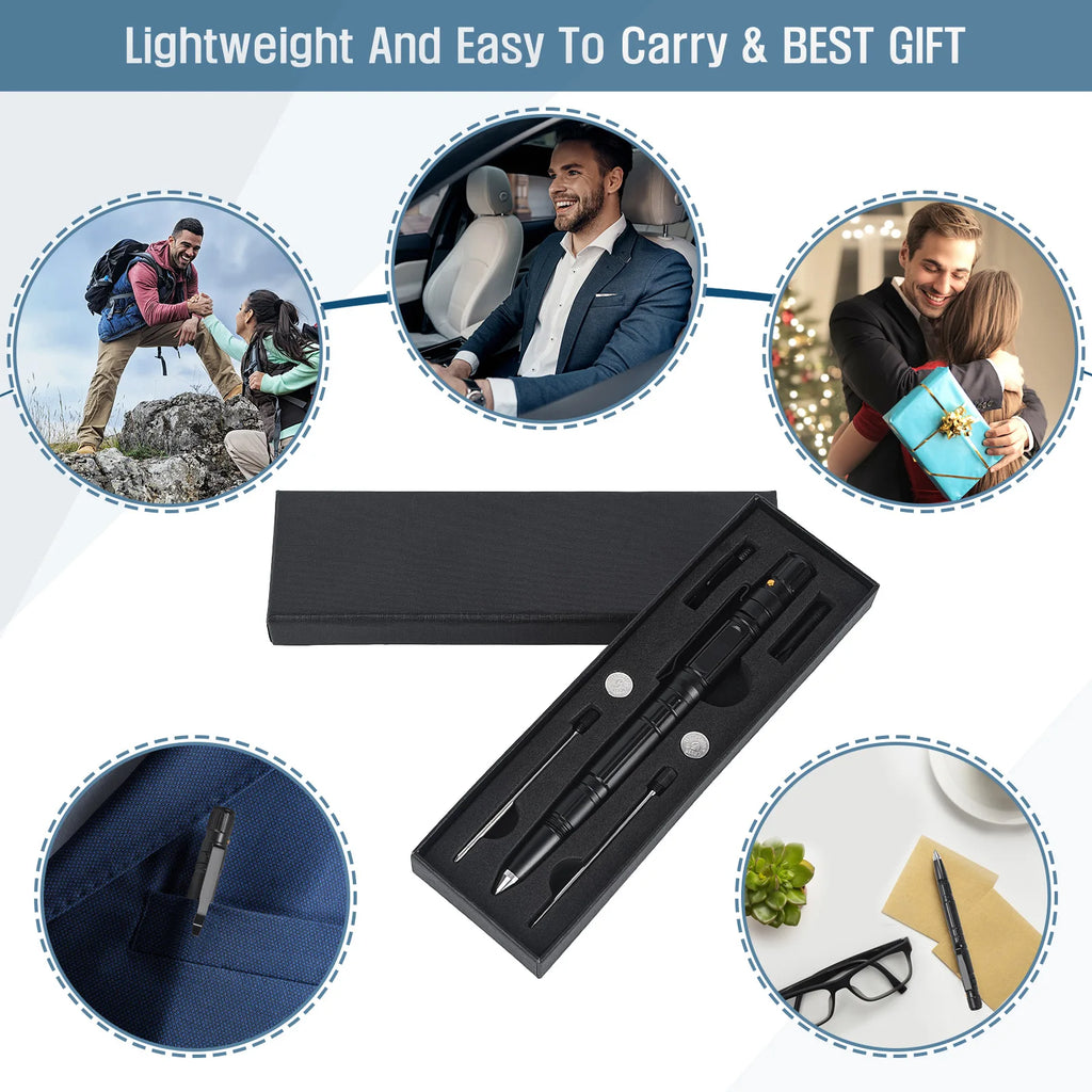 Multi-Function Tactical Pen Emergency Flashlight Screwdriver Bottle Opener Window Breaker Outdoor Survival EDC Tool Gift Box Vue