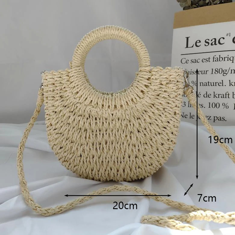 Summer Handmade Bags Women Beach Weaving Ladies Straw Bag Wrapped Vue Beige addstrap S as picture
