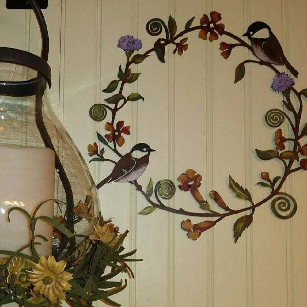 Flowers Wreath Wall Art Bird Garland Metal Hanging Wreath for Home Courtyard Door Wall Farmhouse Decoration Accessories Vue