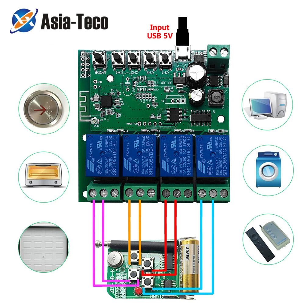 WiFi Smart Switch Self-Locking 4-Way Relay Module Remote Control DC 5V-32V/12V AC 220V Wireless Interlock Switch for Smart Home Vue