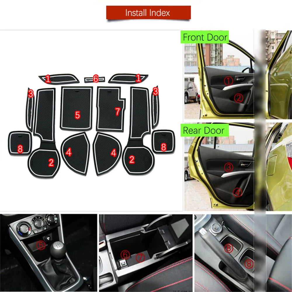 Car Door Groove Mat For suzuki SX4 S-Cross 2014-2018 Gate Slot Mat Rubber Anti-Slip Mat Vue