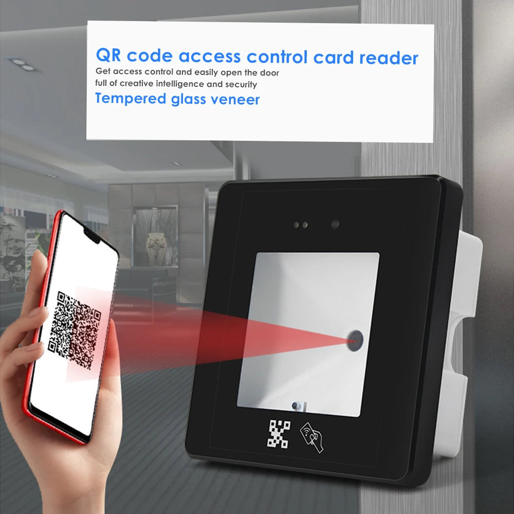 RFID Barcode 2D QR Code Reader Access Control Reader Wiegand TTL RS232 RS485 Interface 125Khz/13.56Mhz RFID QRCode Reader 12V Vue
