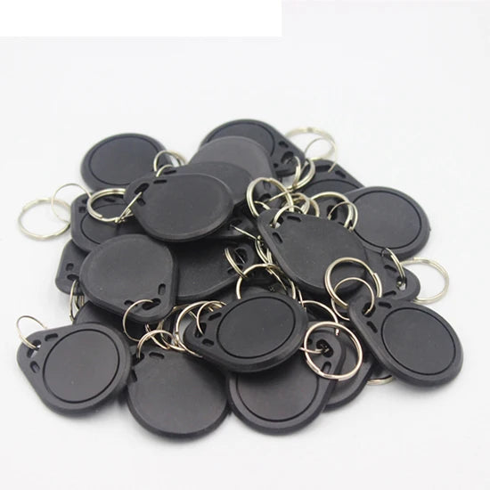 100pc/lot 125khz RFID Keychain NO3 ID Keyfob RFID Tag TK4100 Access Control Card Sticker Key Fob Ring Proximity code numerical Vue ID black 100pcs