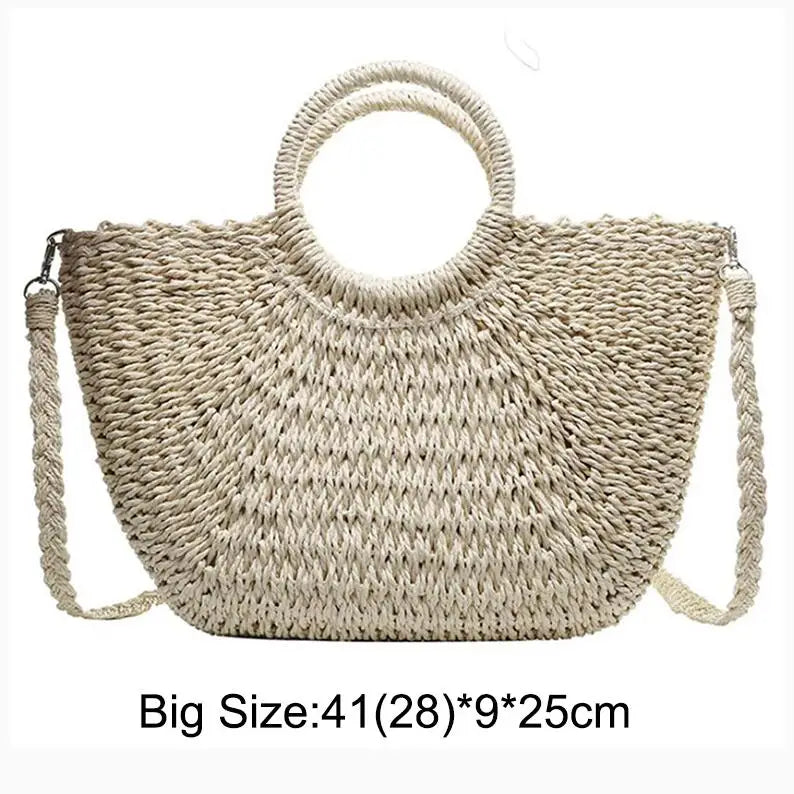 Summer Handmade Bags Women Beach Weaving Ladies Straw Bag Wrapped Vue Beige addstrap L as picture
