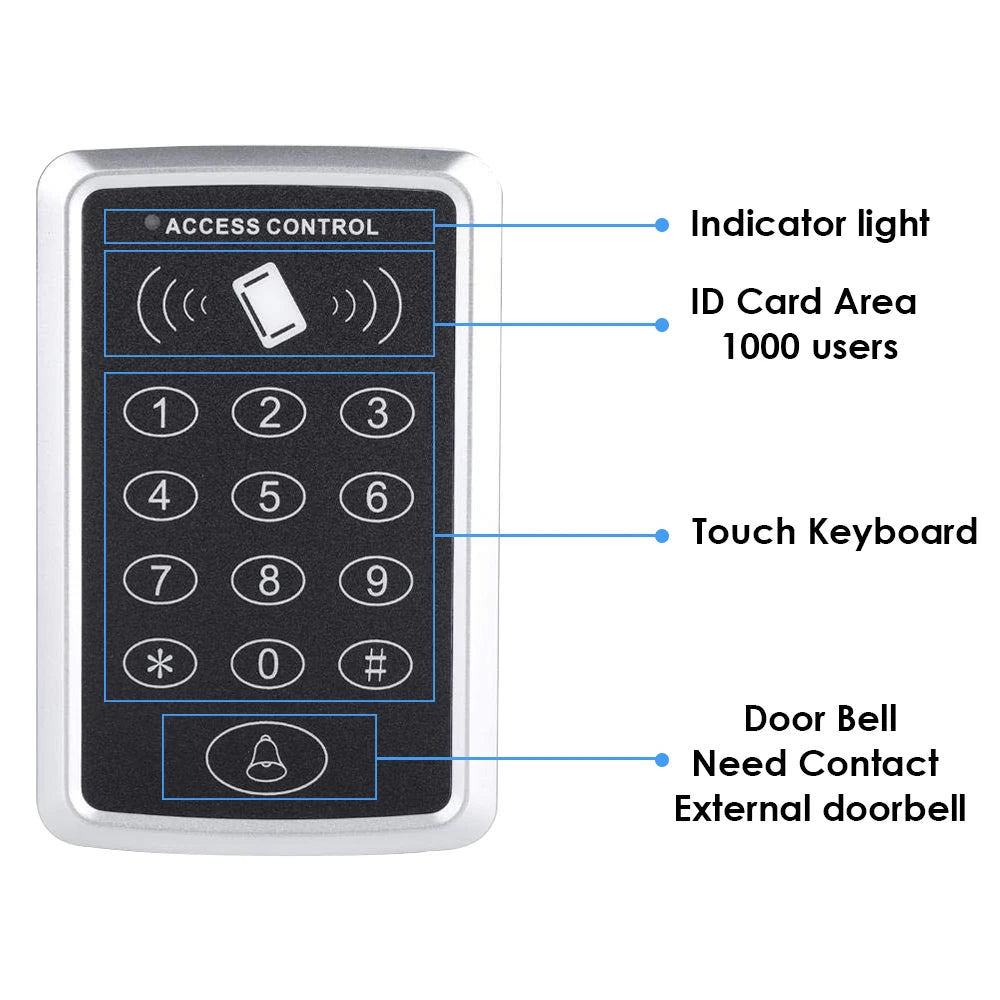 125KHz RFID Access Control Keypad EM Card Reader Door Access Control System Door Lock Opener Keyboard System Vue