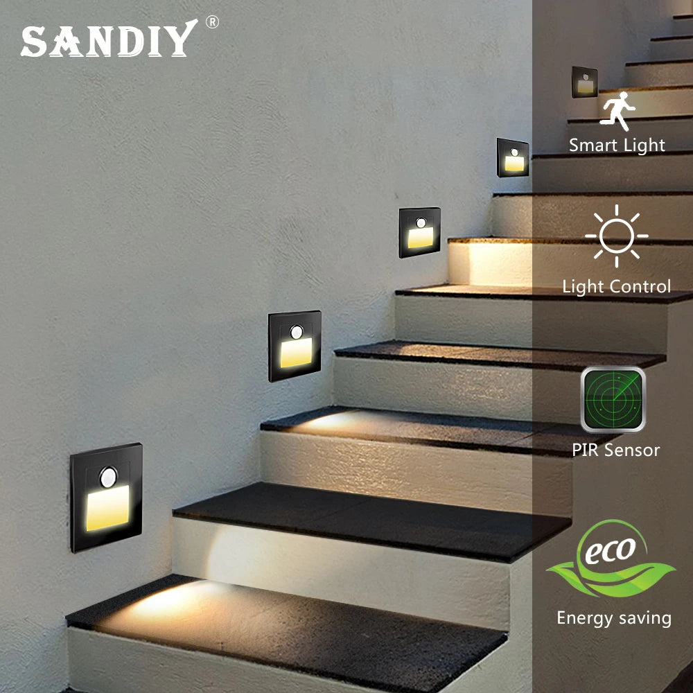 SANDIY PIR Motion Sensor LED Recessed Stair Night Light Motion Sensor Wall Light Vue
