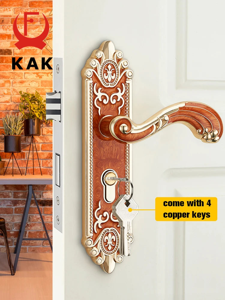 KAK European Style Gold Door Locks with Keys Door Handle Ivory White Security Entrance Door Lock Mute Anti-theft Door Hardware Vue