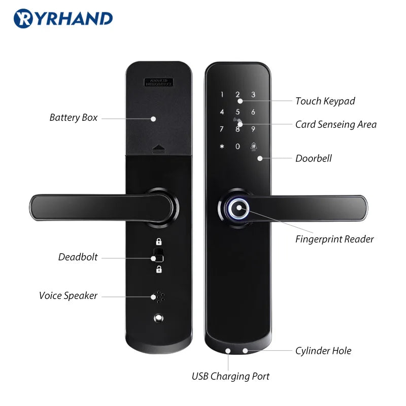 X6 Yrhand Electronic Lock Waterproof Biometric Fingerprint Door Locks Bluetooth Digital Keypad Door Lock TTlock App Smart Lock Vue