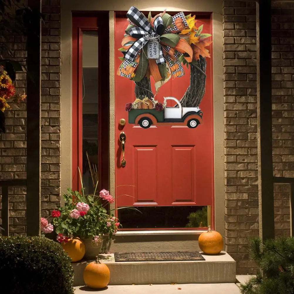 Halloween Farmhouse Wreath Decorations Vintage Thanksgiving Pumpkin Truck Wreath Window Door Wall Hanging Decor Vue