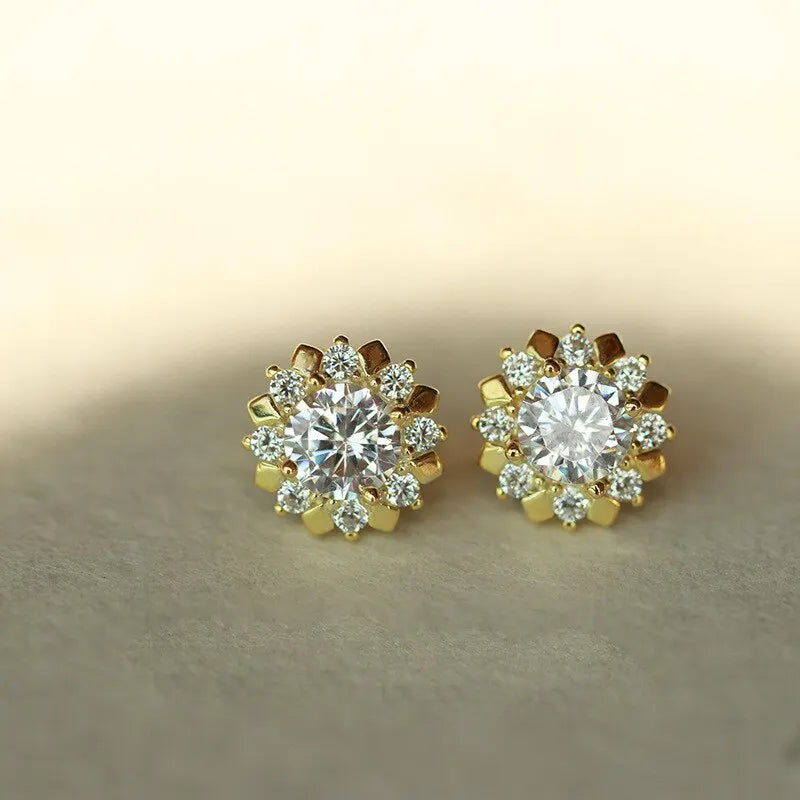 Huitan Gold Cubic Zirconia Stud Earrings – Geometric Women's Stud Earrings Vue