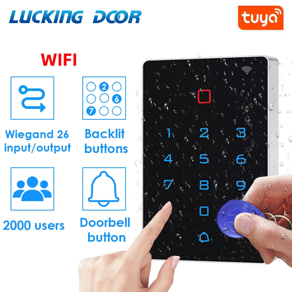 Wifi Remote Door Lock Opener 125khz RFID Access Control Keypad WG26 Output Watreproof Manger Card Tuya Mobile APP Backlight Vue