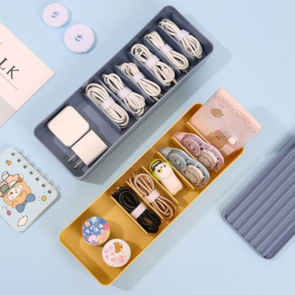 Desktop Data Cable Separation Storage Box Mobile Phone Charging Earphone Cable Power Cord Sorting And Fixing Box with lid Vue