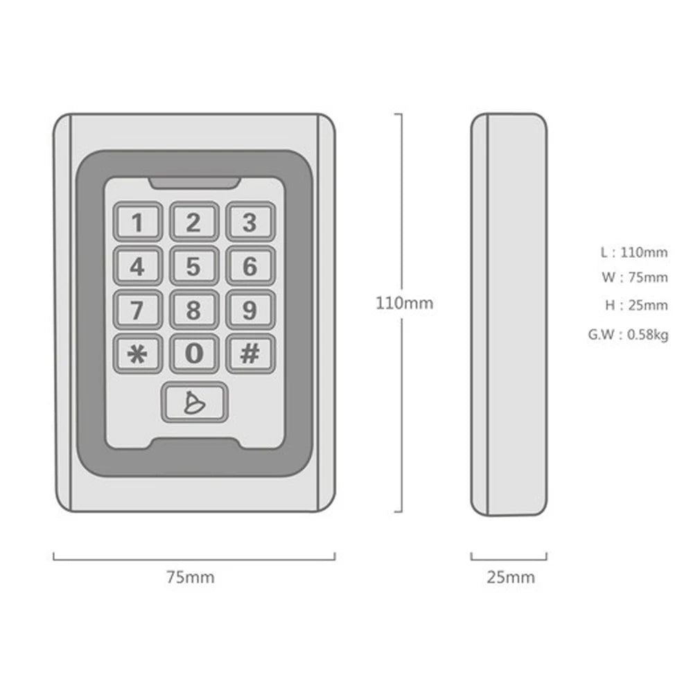 RFID Keypad Proximity Card Standalone 2000 Users Door Access Control Keypad Outdoor RFID Access Control System Vue