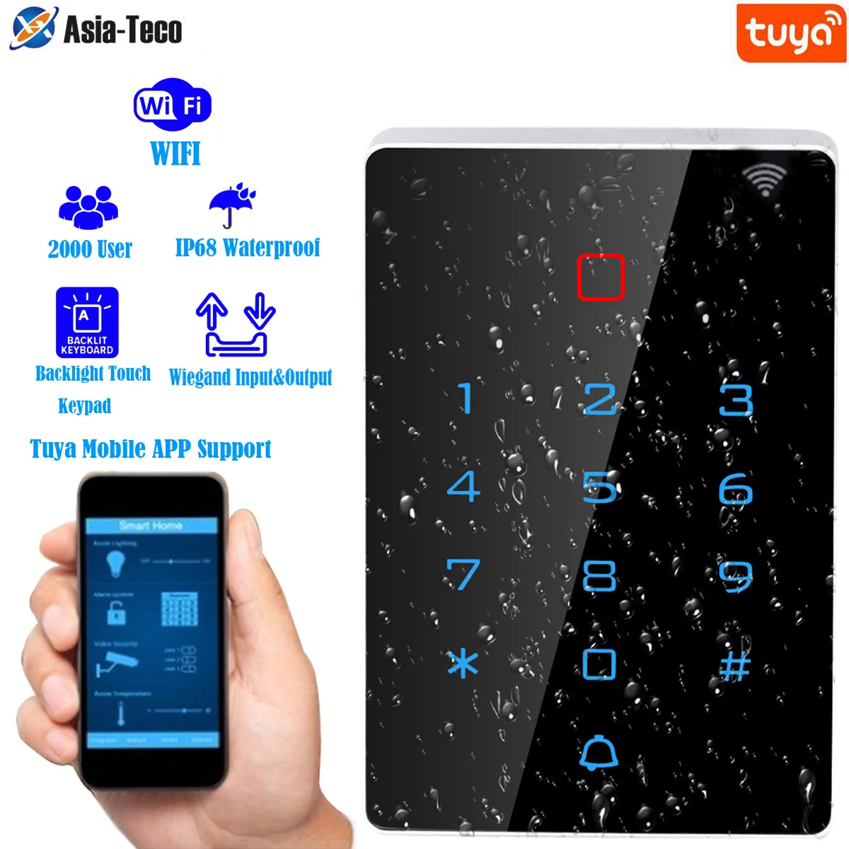Tuya WiFi Smart Door Lock Standalone Keypad 125Khz Card Access Control System IP68 Waterproof for Home Security Vue