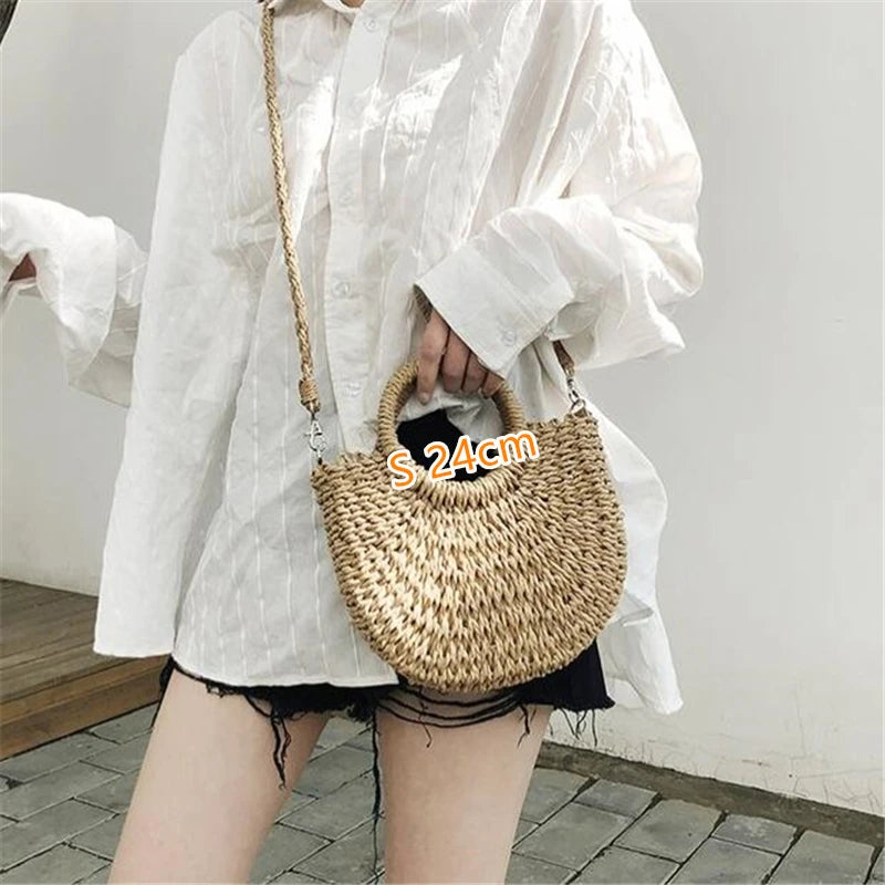 Summer Handmade Bags Women Beach Weaving Ladies Straw Bag Wrapped