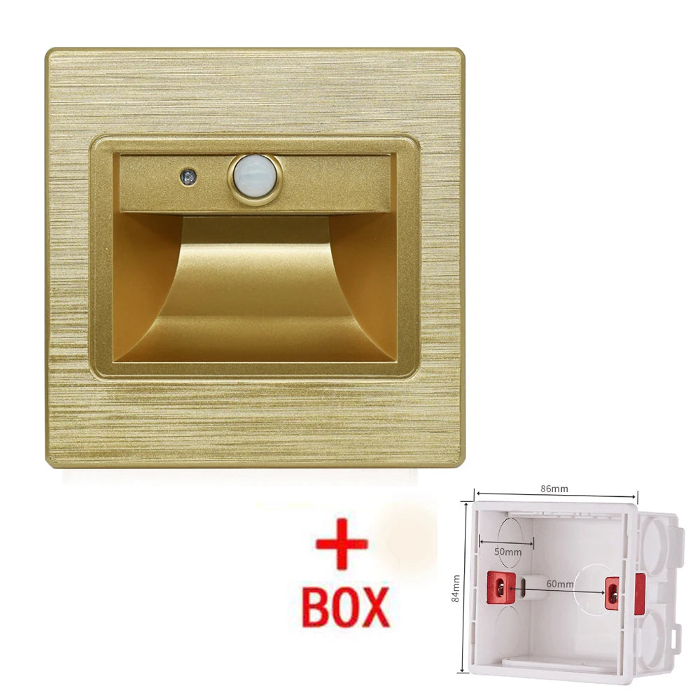 LED Recessed Stair Wall Light with PIR Motion Sensor | SANDIY LED Step Wall Light Vue Gold Shell Cool White(5500-7000K) 1.5W