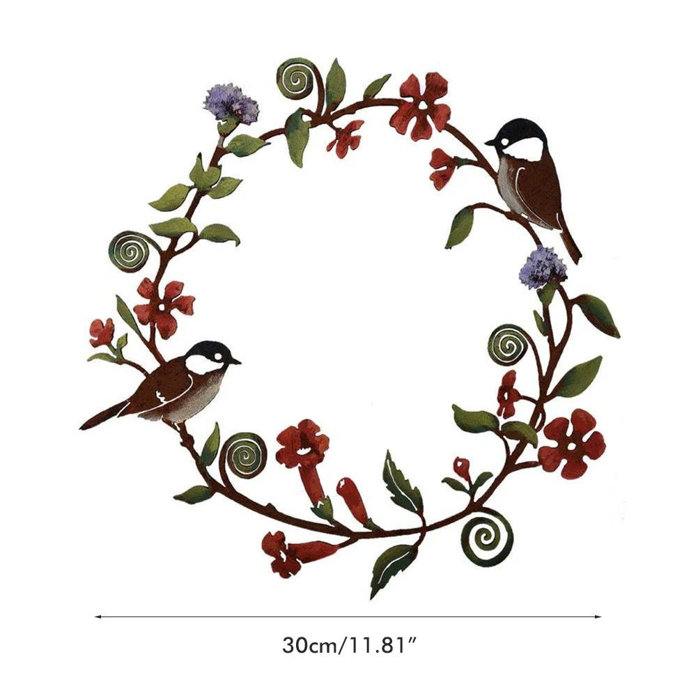 Flowers Wreath Wall Art Bird Garland Metal Hanging Wreath for Home Courtyard Door Wall Farmhouse Decoration Accessories Vue