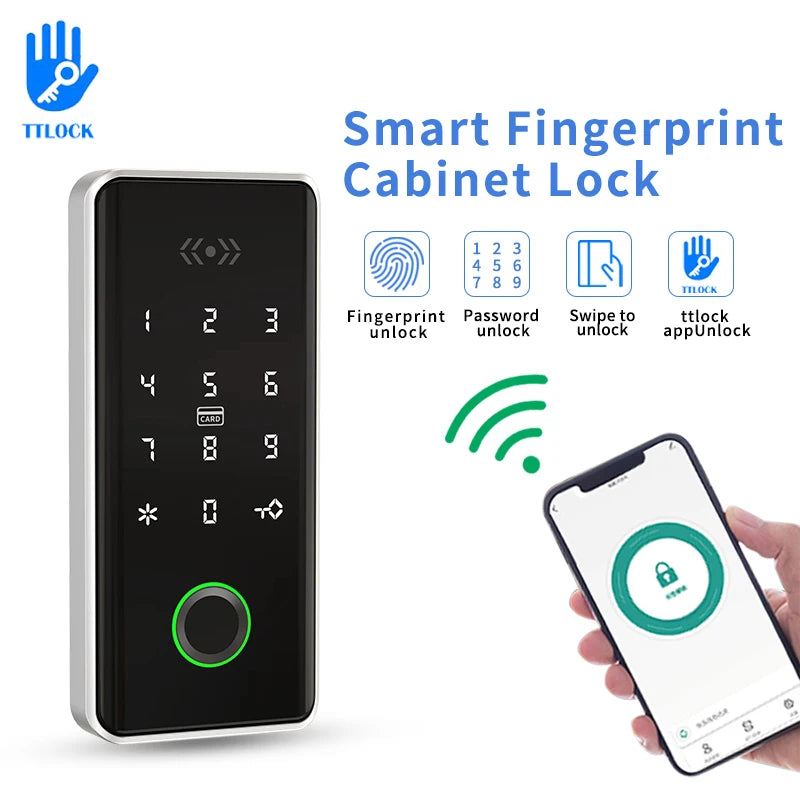 TTLOCK 13.56Mhz RFID Digital Drawer Lock For Spa Swimming Pool Gym Electronic Cabinet Lock Biometric Fingerprint Electronic Lock Vue