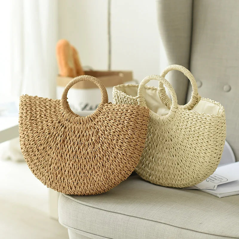 Summer Handmade Bags Women Beach Weaving Ladies Straw Bag Wrapped