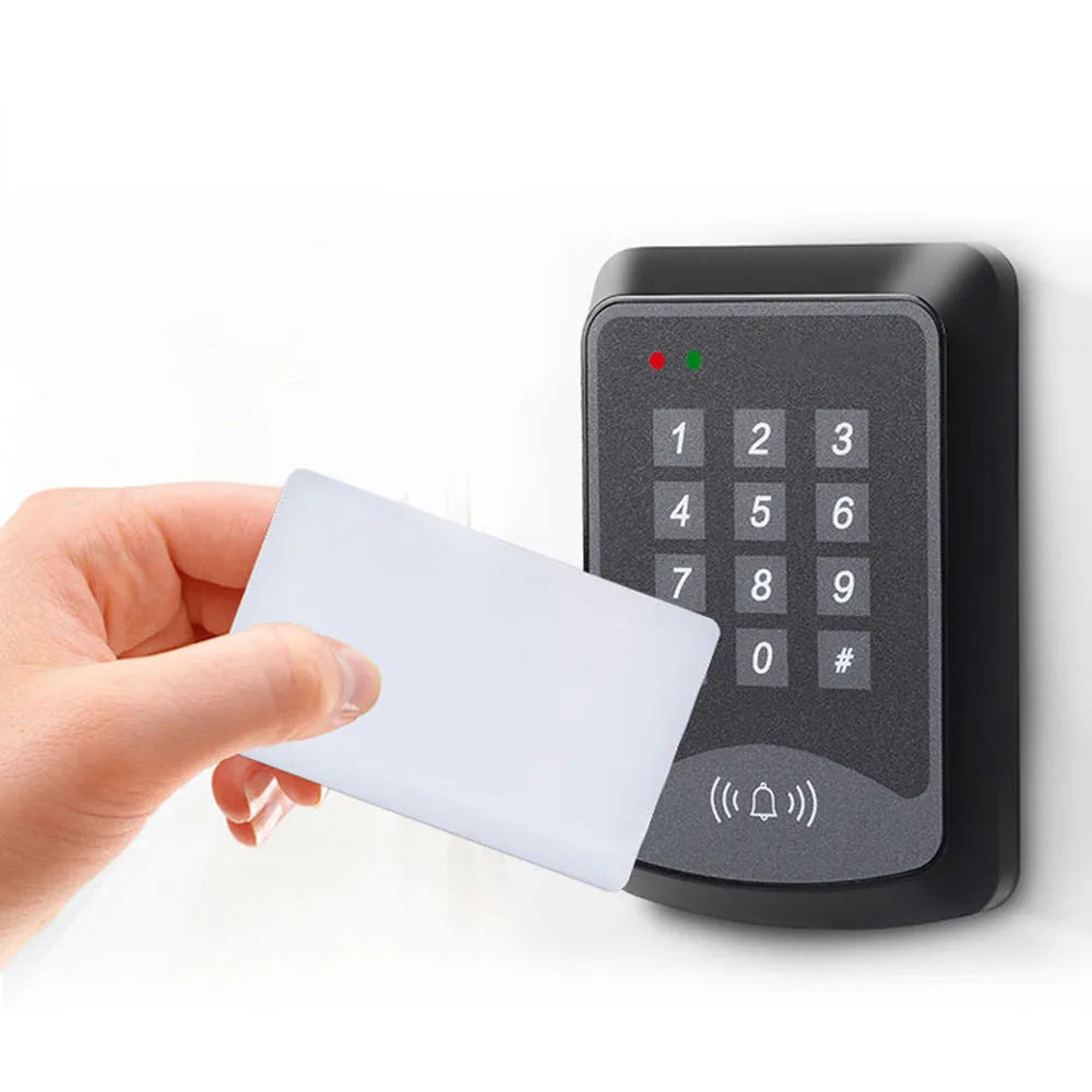 125Khz RFID Keypad Access Control System Device Machine RFID Card Reader Door Lock System 1000 user Keyfobs Cover 1000 users Vue