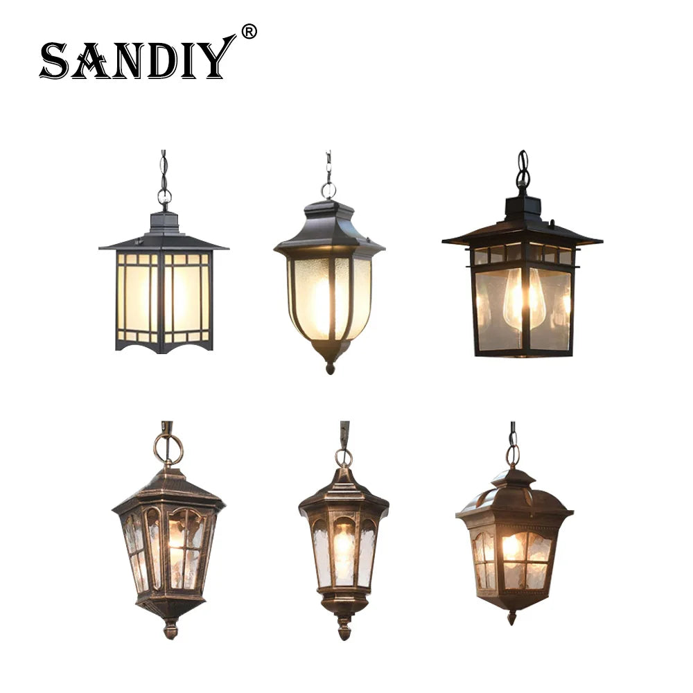 SANDIY Retro Outdoor Pendant Lamp IP65 Waterproof E27 European Outdoor Pendant Lamp Vue
