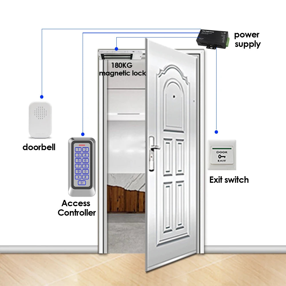 IP67 RFID Access Control System Kit with Backlight Standalone Metal Keypad Electronic Lock Exit Button Keyfob for Security Vue