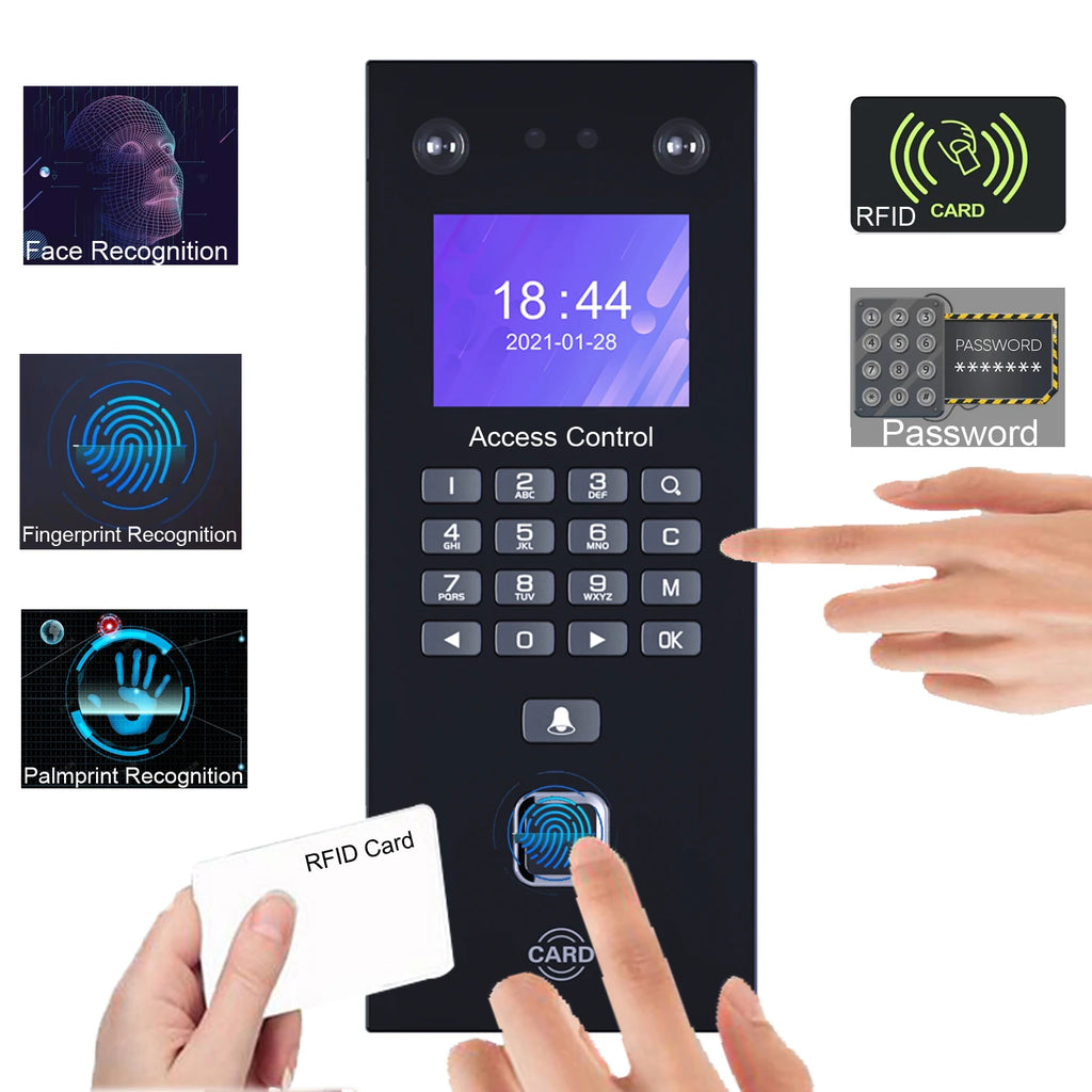 2.4 inch Facial Access Control Time Attendance IR Face Recognition 125KHz RFID Keypad Palmprint +Fingerprint Vue