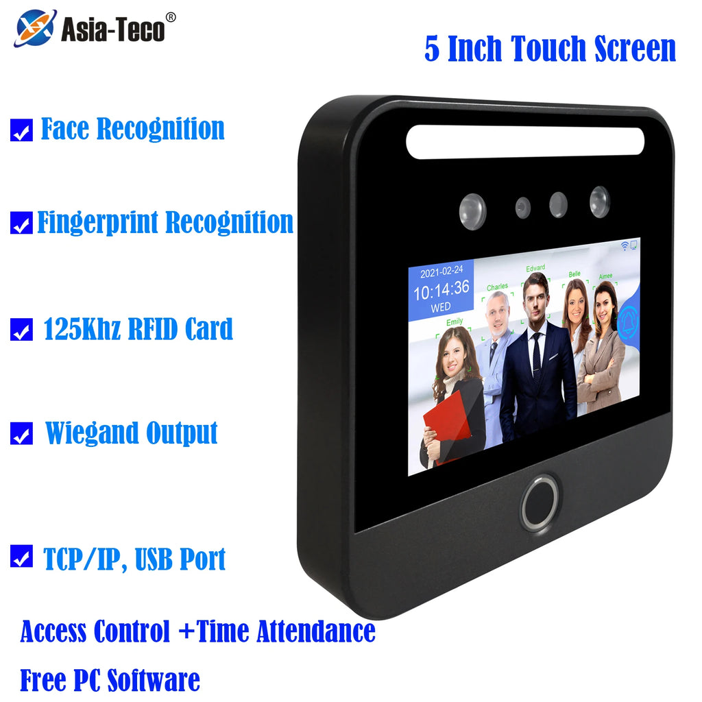Dynamic Face Recognition Access Control System with TCP/IP Touch Screen Contactless Facial 13.56MHz RFID Card Time Attendance Vue Default Title