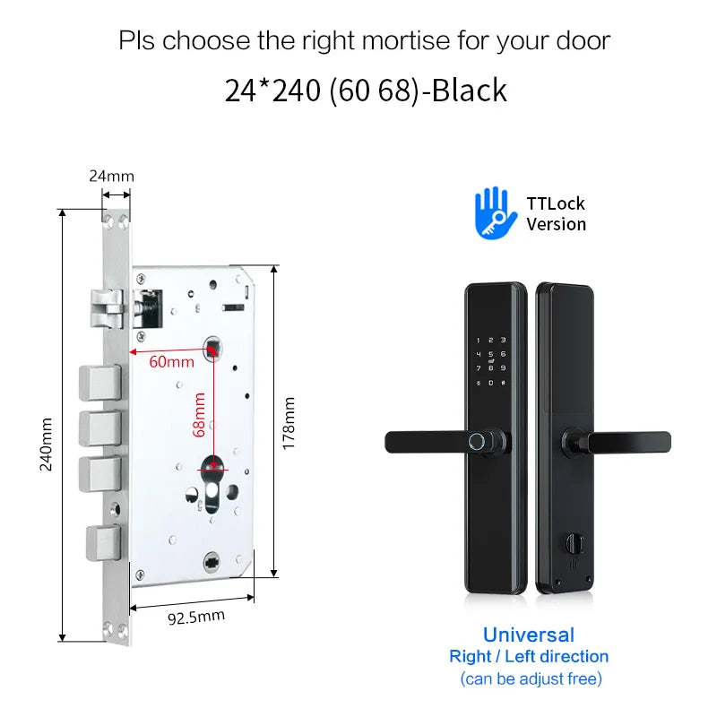 TTlock Waterproof Bluetooth Wifi Fingerprint Smart Lock Electronic Intelligent Biometric Code Digital Door Lock Vue Square mortise China Mainland