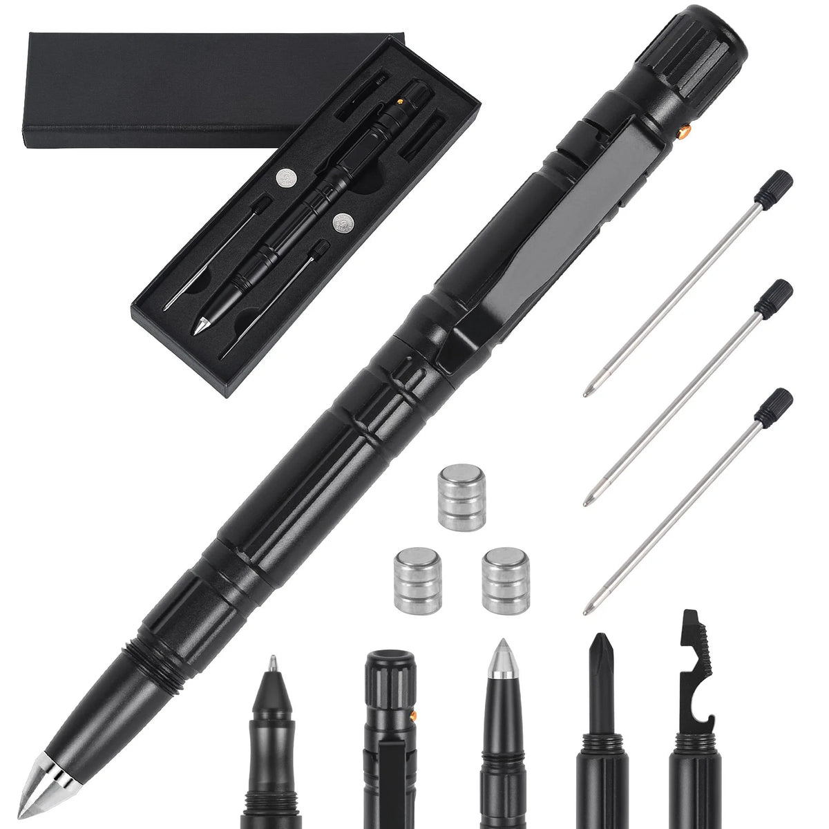 Multi-Function Tactical Pen Emergency Flashlight Screwdriver Bottle Opener Window Breaker Outdoor Survival EDC Tool Gift Box Vue