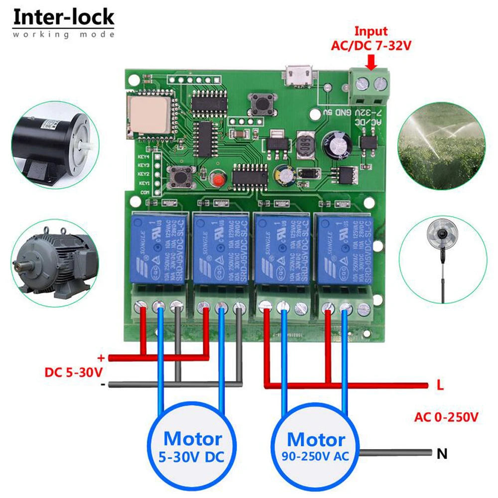 WiFi Switch Ewelink App Smart Life Remote Control Wireless Smart Switch Modul Self-locking interlock remote control 4-way relay Vue