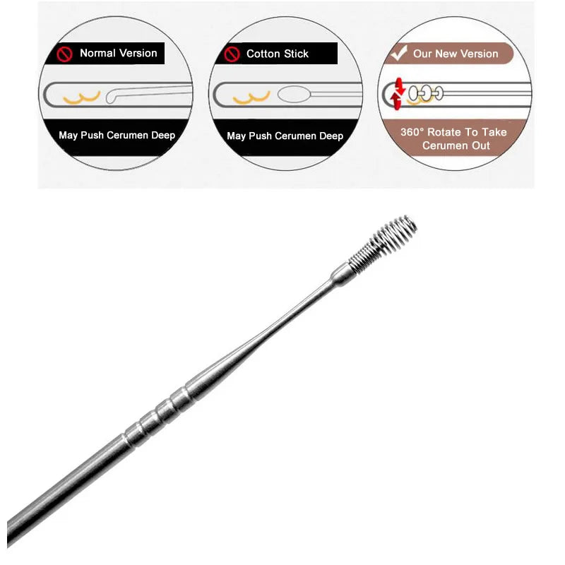 1-5pcs Creative Stainless Steel Earpick Sprial Spring Head Ear Clean Tool For Children Adults First Aid Kits Supplies Vue