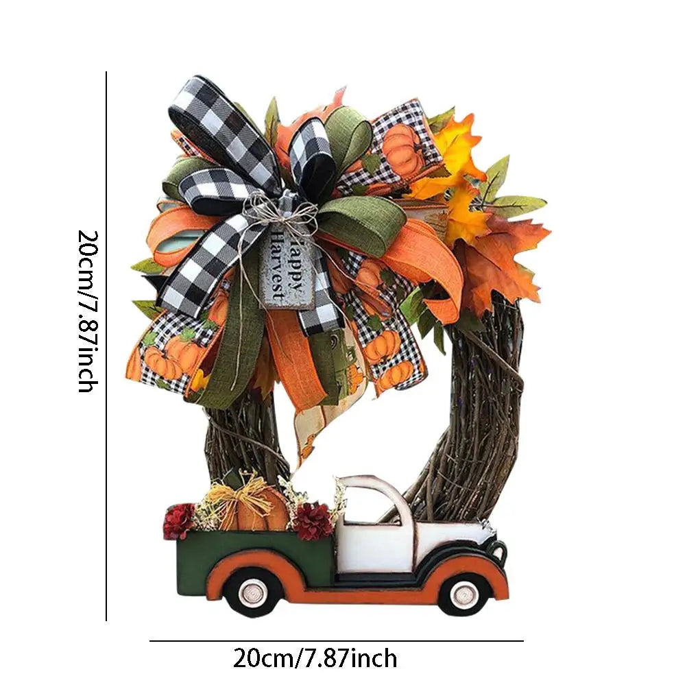 Halloween Farmhouse Wreath Decorations Vintage Thanksgiving Pumpkin Truck Wreath Window Door Wall Hanging Decor Vue