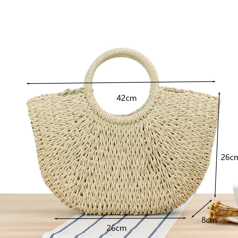Summer Handmade Bags Women Beach Weaving Ladies Straw Bag Wrapped Vue Beige no strap L as picture