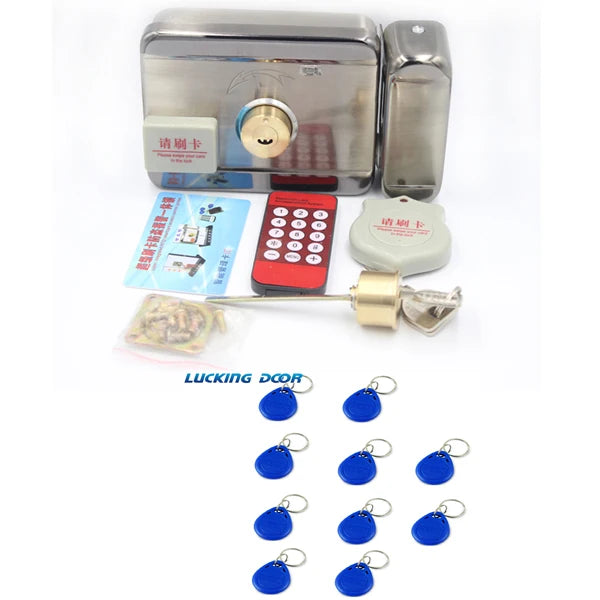DC12V Electric lock Gate Lock Access Control System Electronic Integrated RFID Door Rim Lock Bidirectional Access Control Lock Vue lock and 10 card