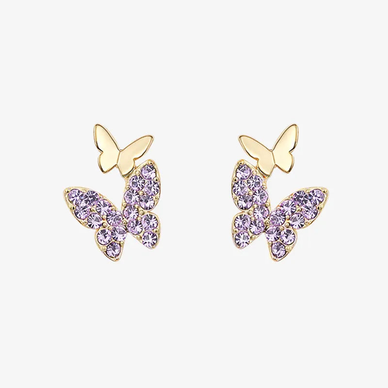 Huitan Butterfly Stud Earrings – Cubic Zirconia | Pink Purple Blue Butterfly Stud Earrings Vue E1540