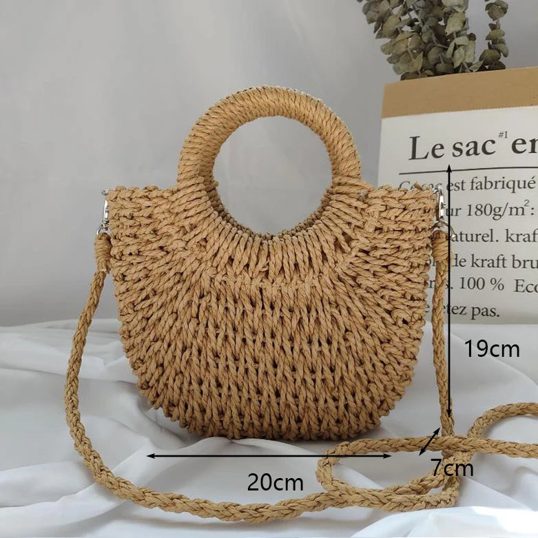 Summer Handmade Bags Women Beach Weaving Ladies Straw Bag Wrapped